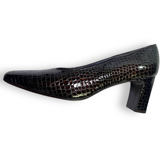Bandolino Snake Embossed Dark Brown Pumps Heels | Sz 5.5 | Made in Spain - Picture 2 of 13